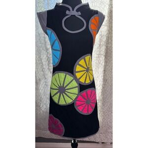 Pygmees Geometric Pop Art Citrus Appliqué Keyhole Dress Black Multicolor Size 3